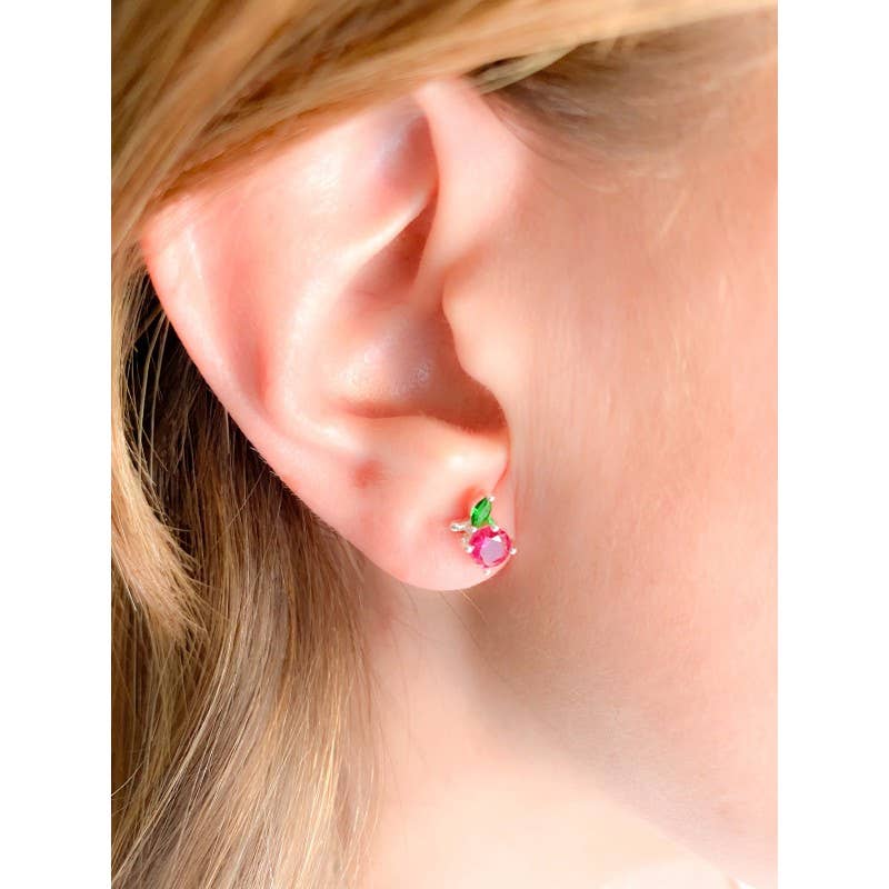 Sweet little fruits🍒Cubic zirconia cherry stud earrings