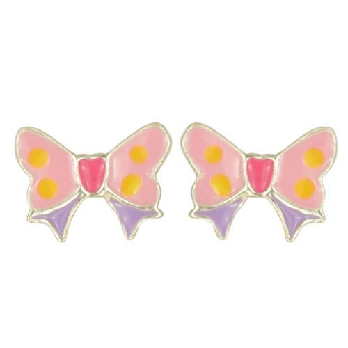 Boucles d'oreilles puces papillon rose/violet machaon, argent