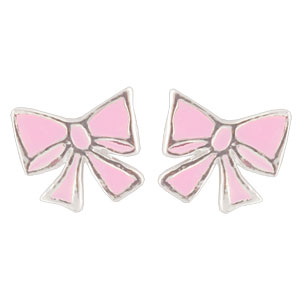 Stud earrings pink bow, 925 silver